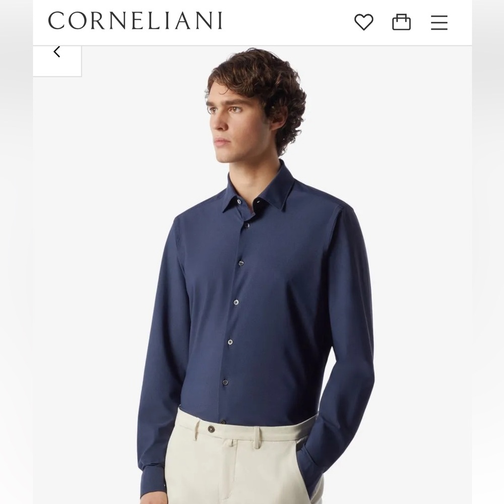 Men's Corneliani Stretch TRAVELTECH Button-Front Dress Shirt 16/41 indigo